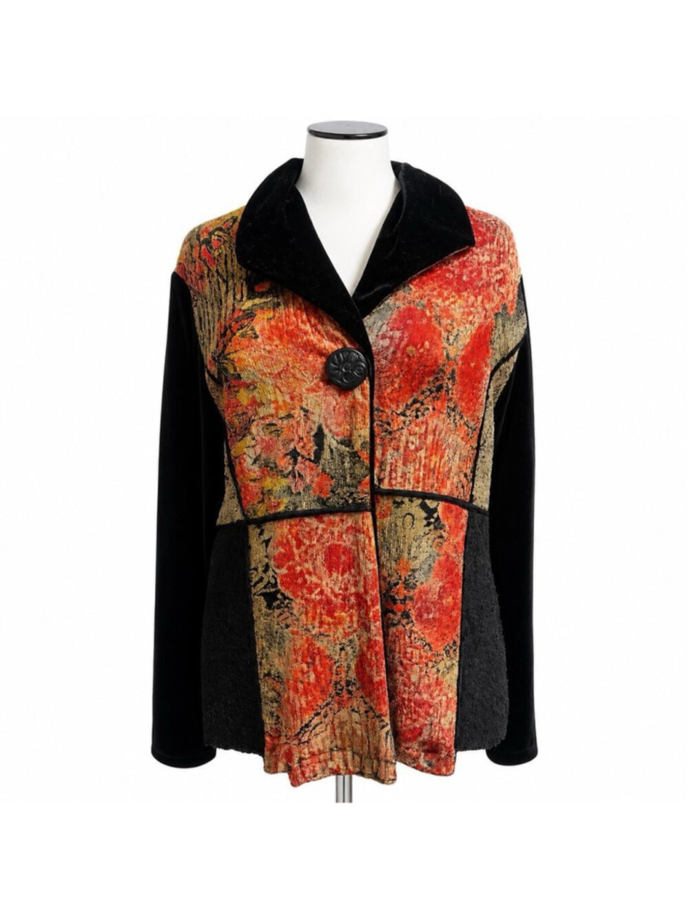 Coldwater Creek Velvet Lace Patchwork Art-to-Wear Folk Art Jacket Topper M